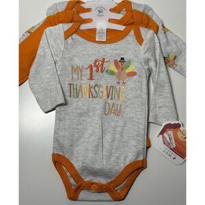 Baby Kiss Turkey My First 1st Thanksgiving Day 3 pack set bodysuit onesies 0-3m